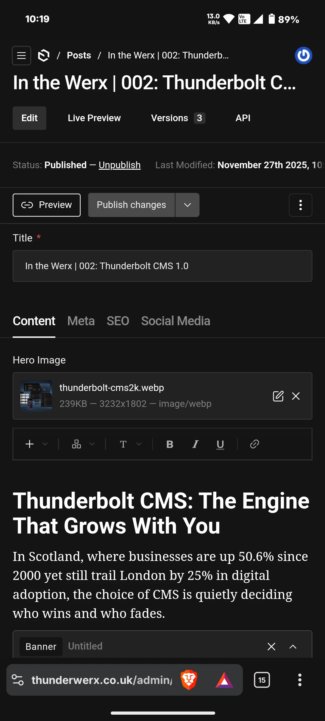 Editing this article on mobile is intuitive and simple. No clutter, no expensive proprietary plugin